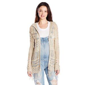 It’s Our Time Open Weave Sweater Hooded Cardigan